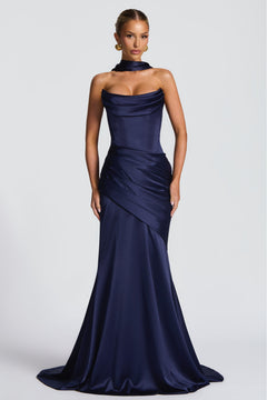 Valentina | Satin Pleated Off-Shoulder Maxi Dress