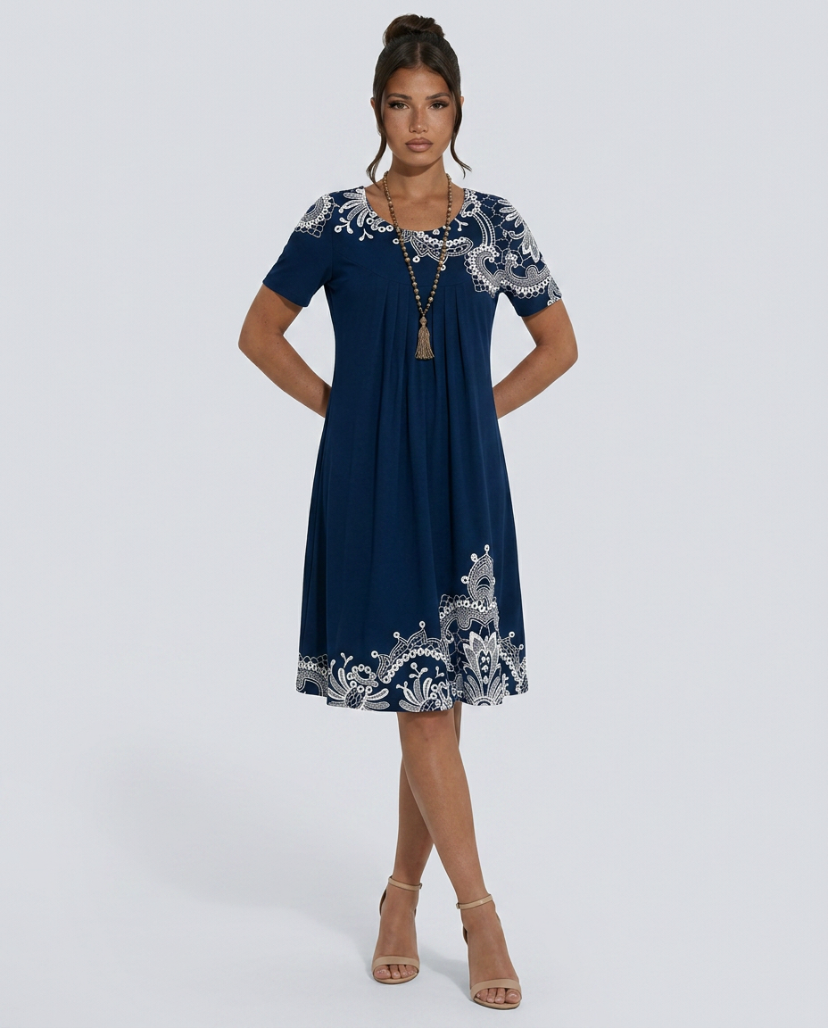 Hazel | Floral A-Line Midi with Round Neck