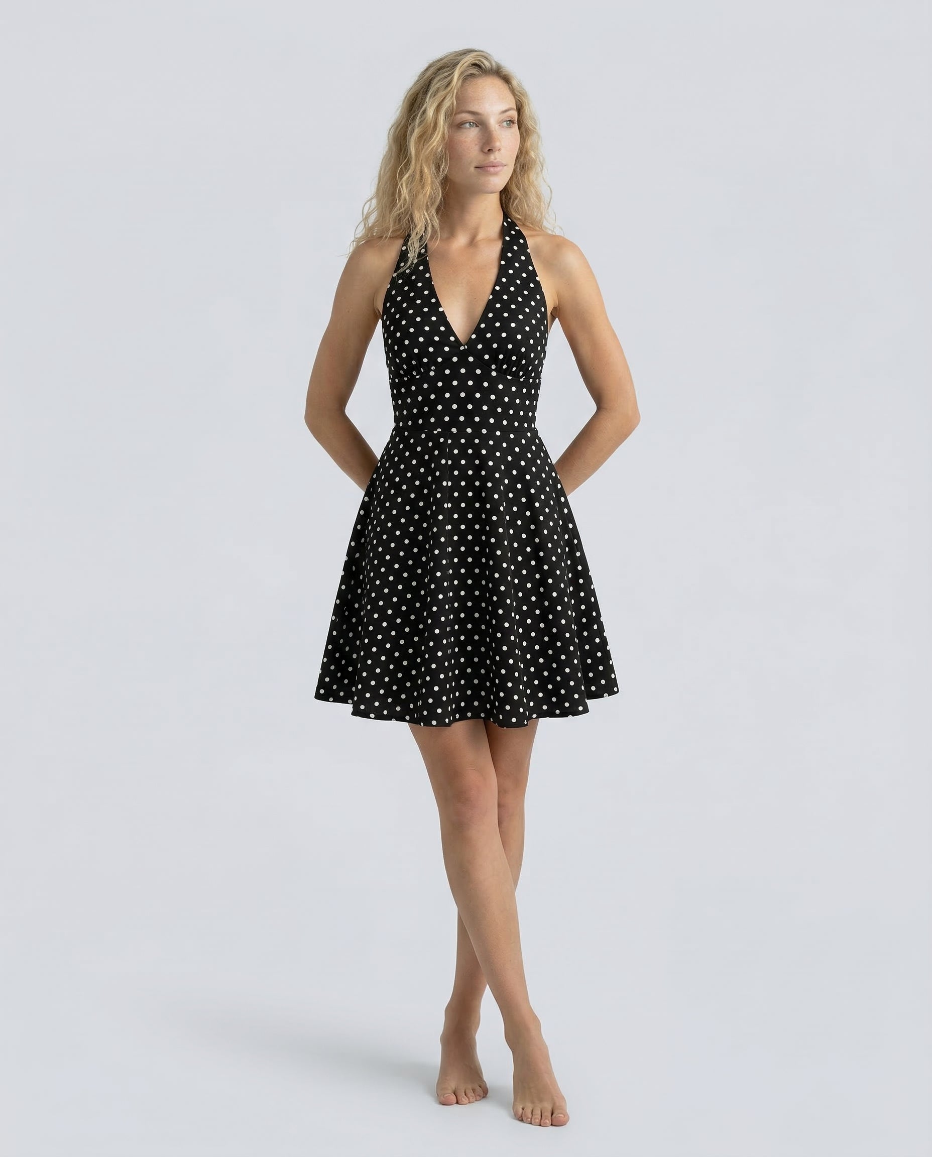 Emilia | Halter Neck Polka Dot Backless Mini Dress