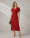 Nadine | Short Sleeve Faux Wrap Midi with Side Slit