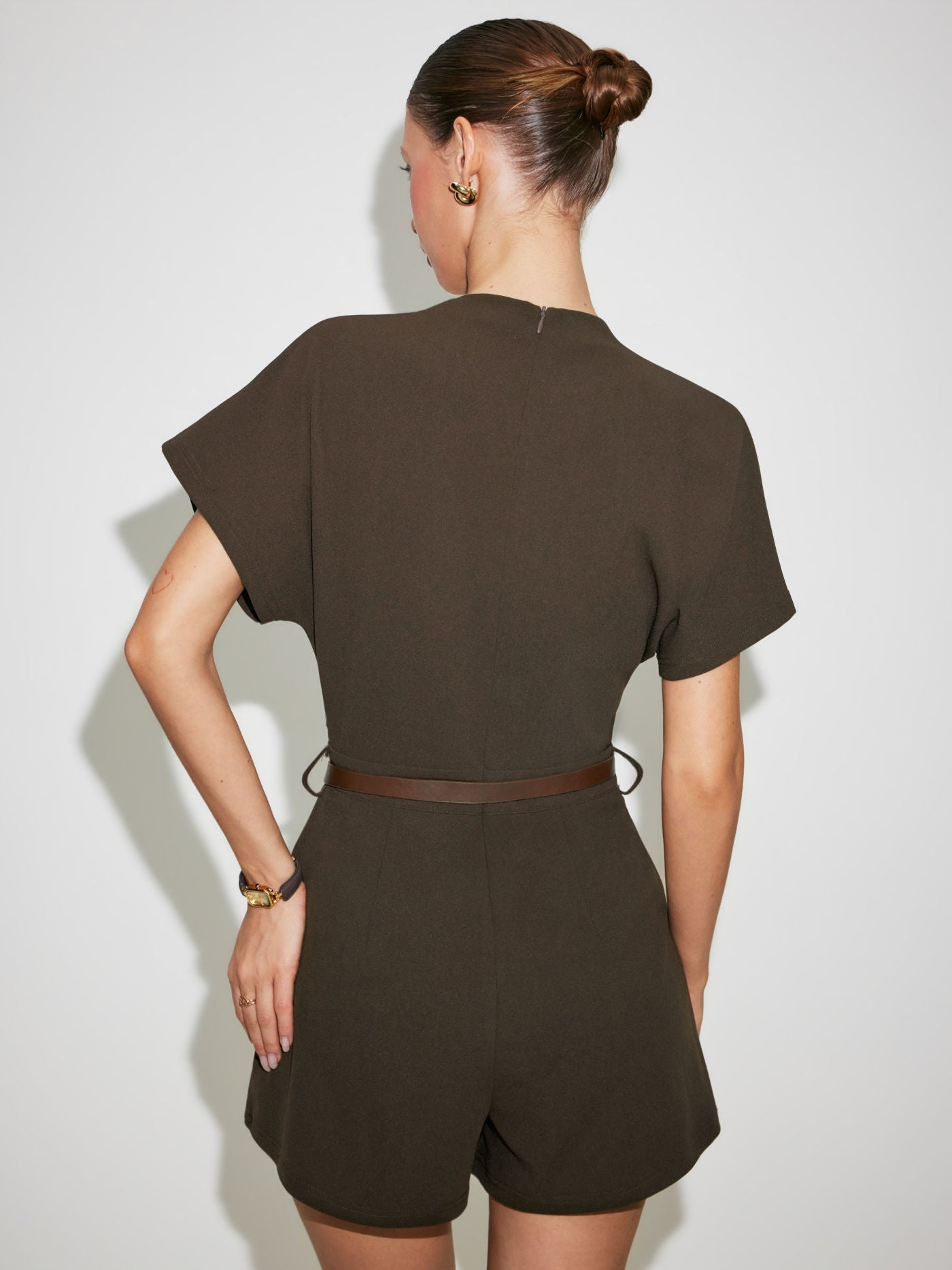Sarah | Belted High-Neck Short Romper