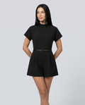 Sarah | Belted High-Neck Short Romper