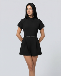 Sarah | Belted High-Neck Short Romper