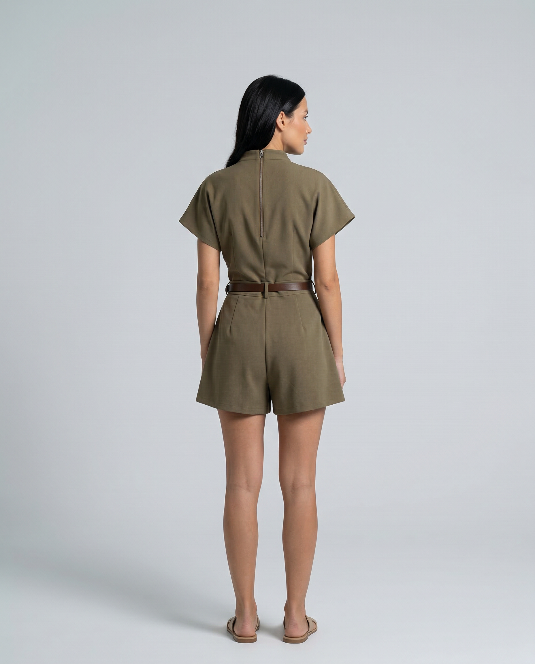 Sarah | Belted High-Neck Short Romper
