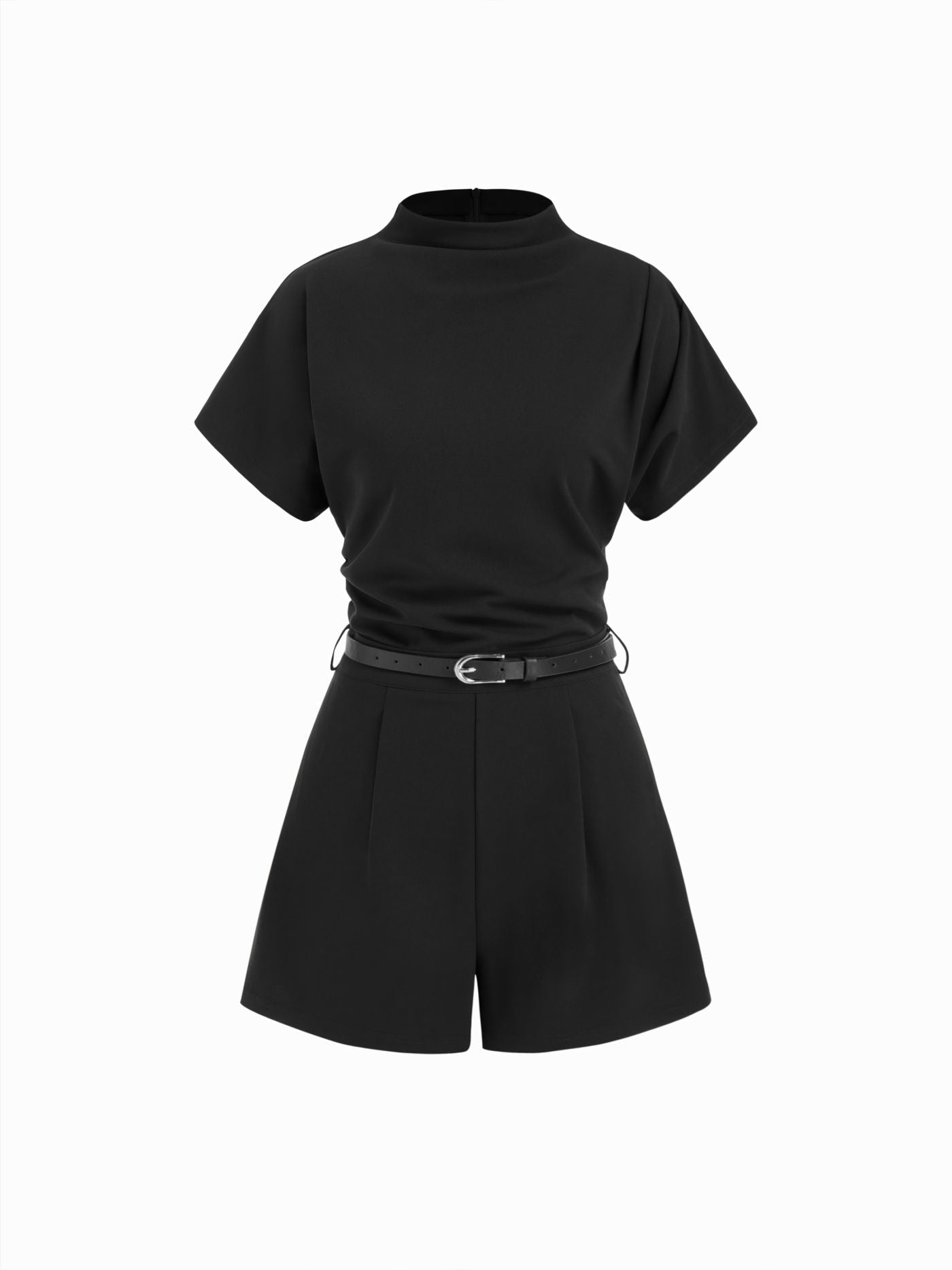 Sarah | Belted High-Neck Short Romper