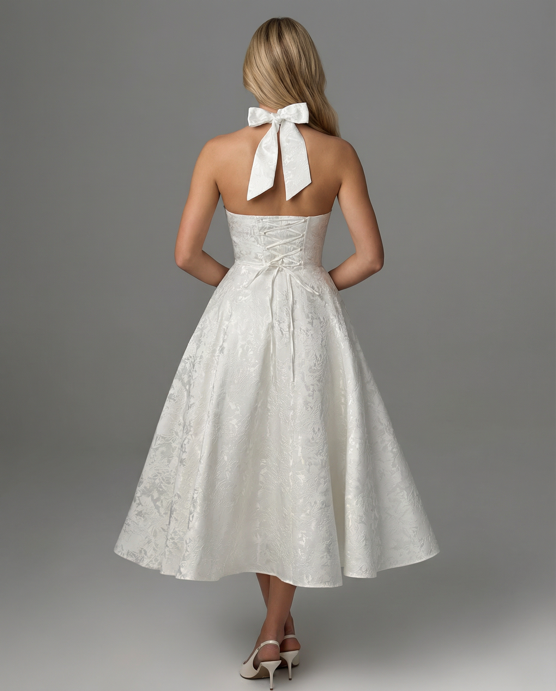 Sheryl | Midi Dress with Halter Neck and Jacquard Finish
