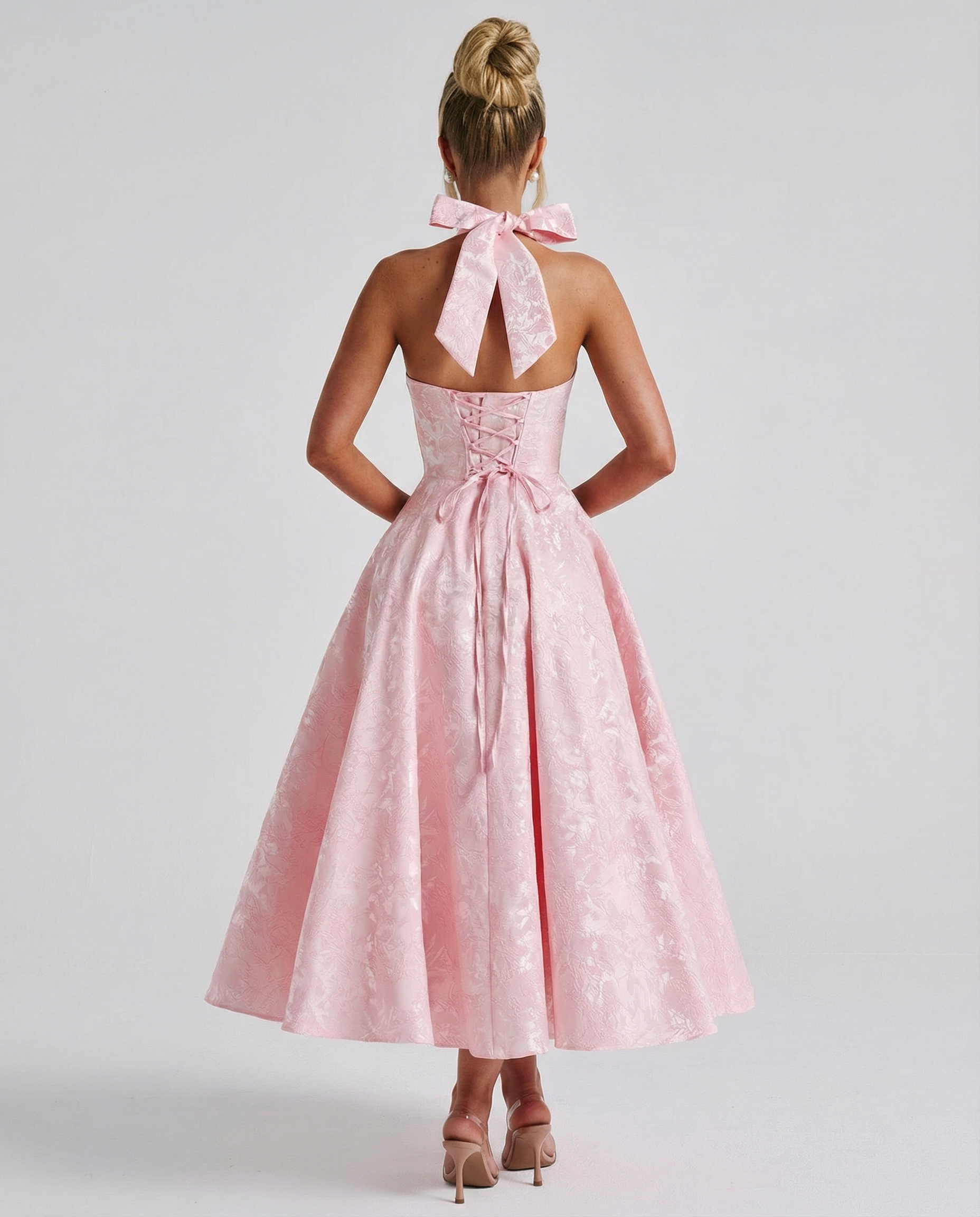 Sheryl | Midi Dress with Halter Neck and Jacquard Finish