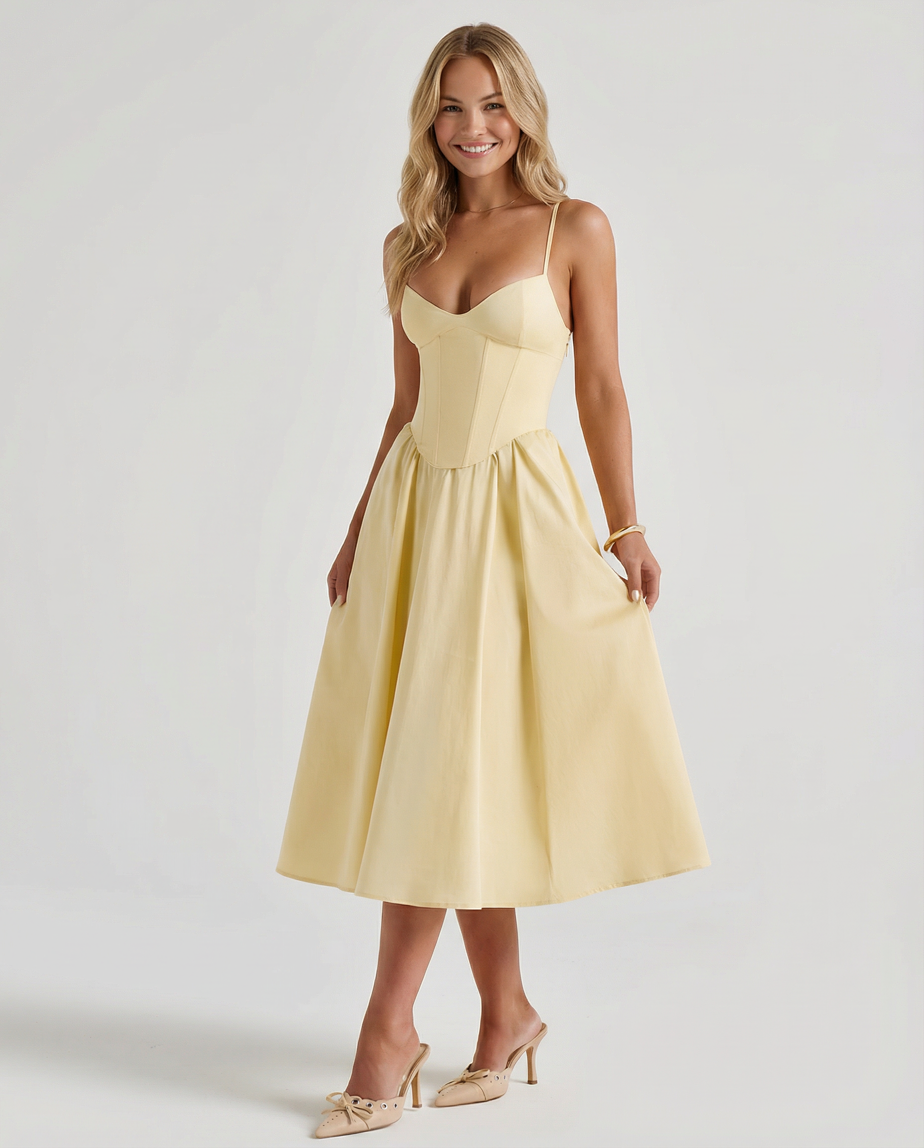 Maya | Flared Skirt Corset Midi Dress