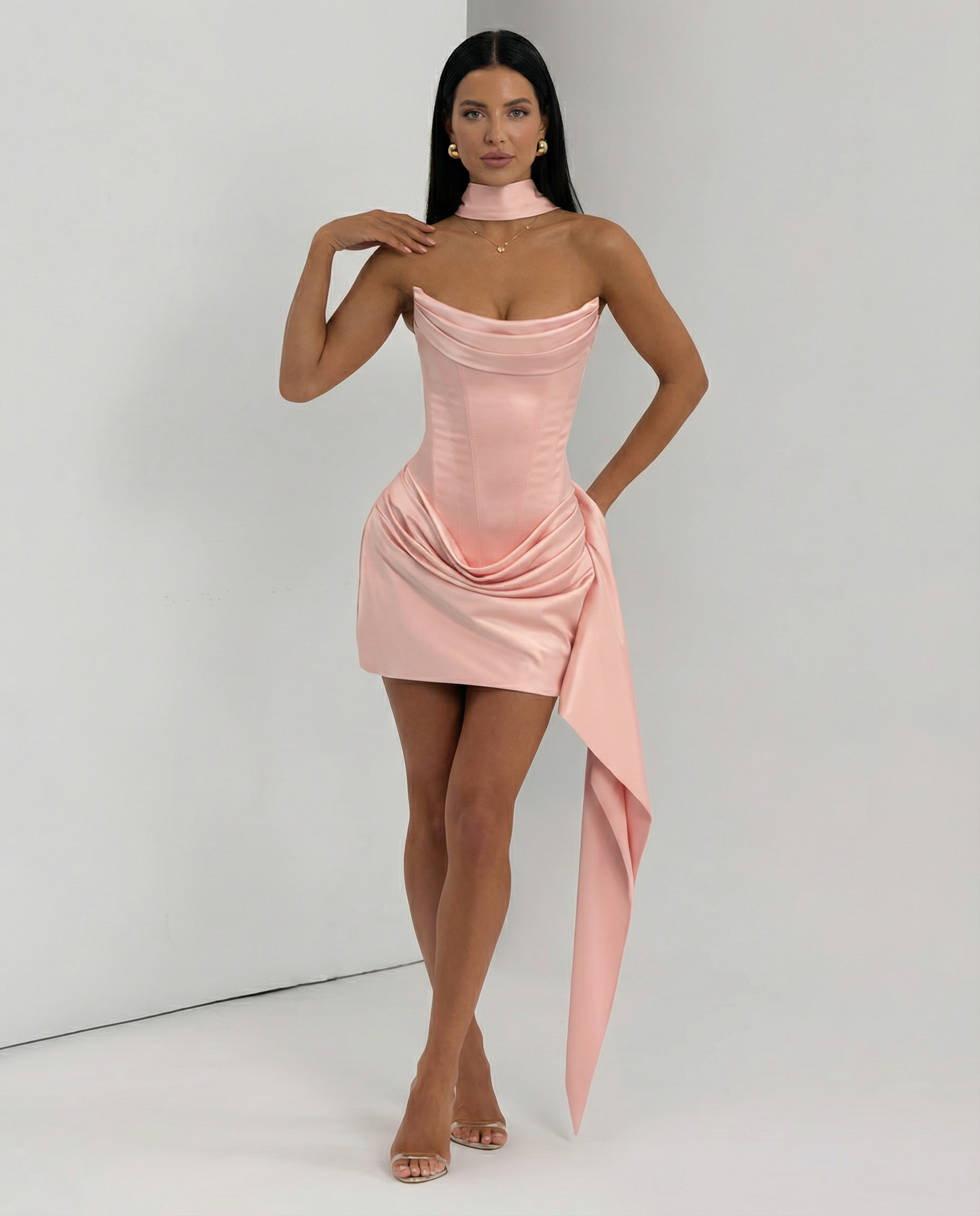 Alina | Mini Dress with Lace Corset and Draped Skirt