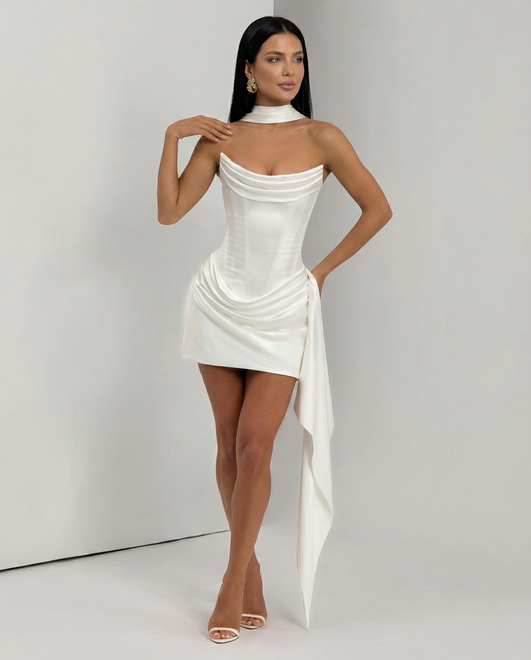 Alina | Mini Dress with Lace Corset and Draped Skirt