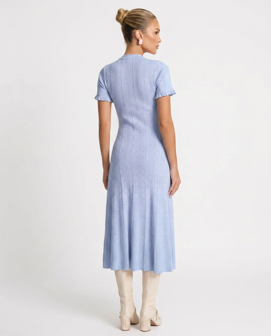 Noor | Scalloped Sleeve Button-Front Knit Midi Dress