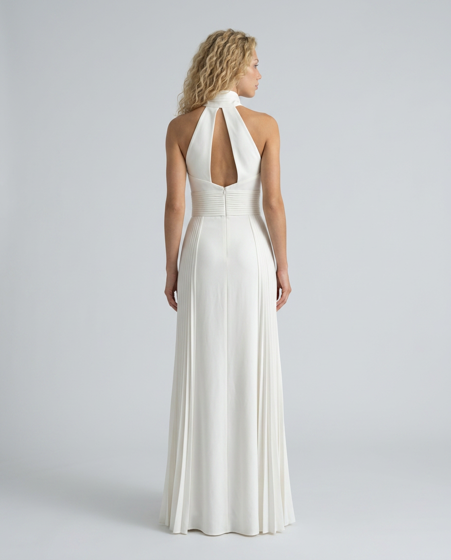 Delphine | Pleated Satin-Look Black Tie Maxi Dress