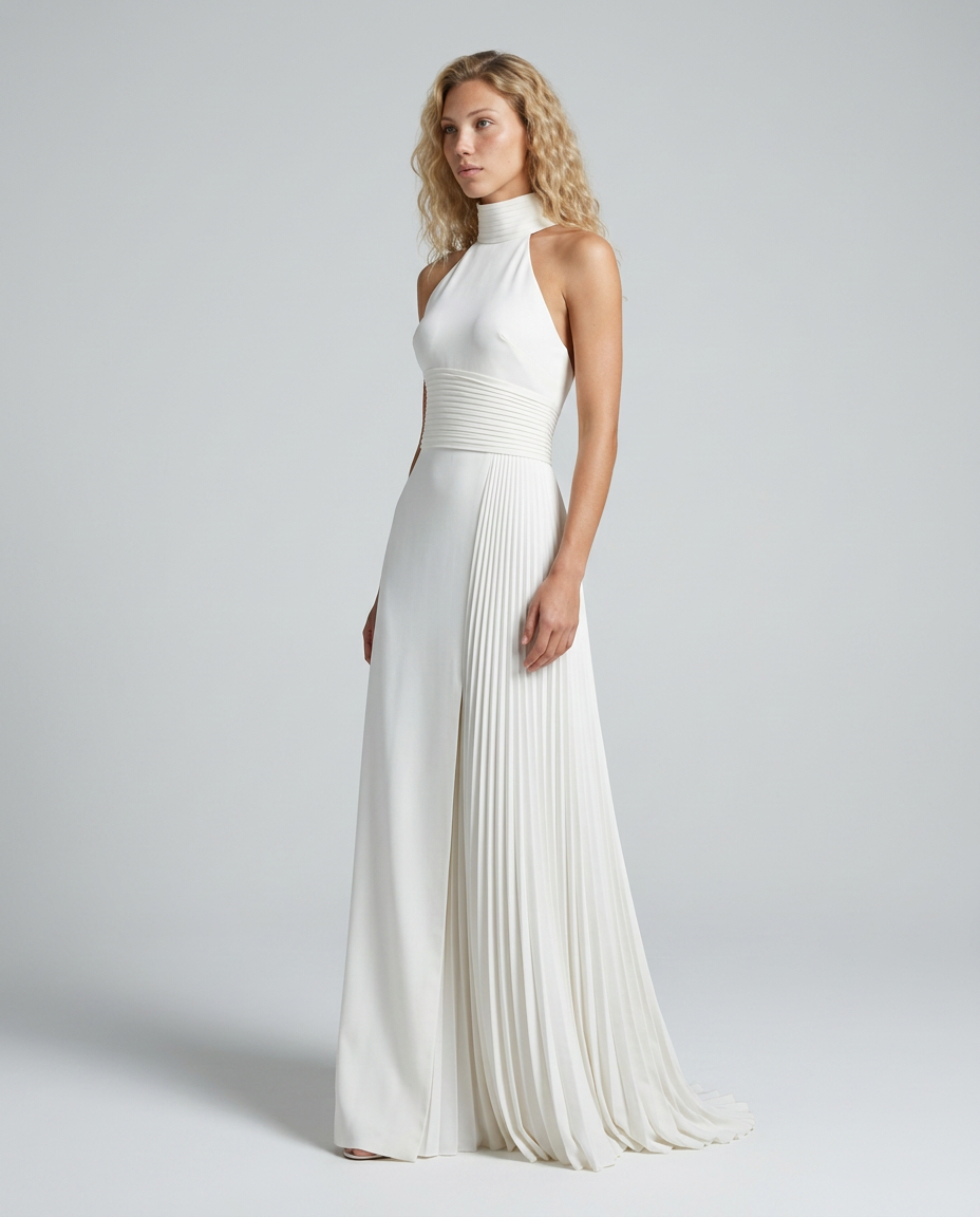 Delphine | Pleated Satin-Look Black Tie Maxi Dress