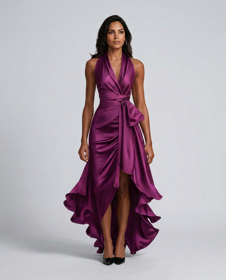 Beatrix | Halter Neck Satin-Look Maxi Dress