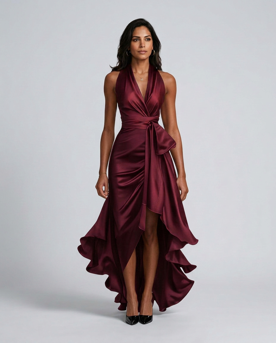 Beatrix | Halter Neck Satin-Look Maxi Dress