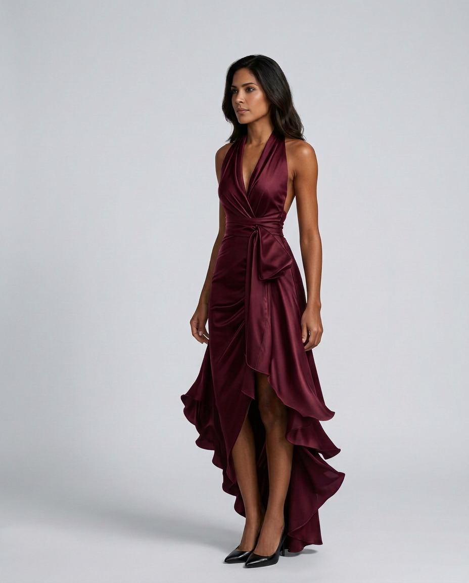 Beatrix | Halter Neck Satin-Look Maxi Dress