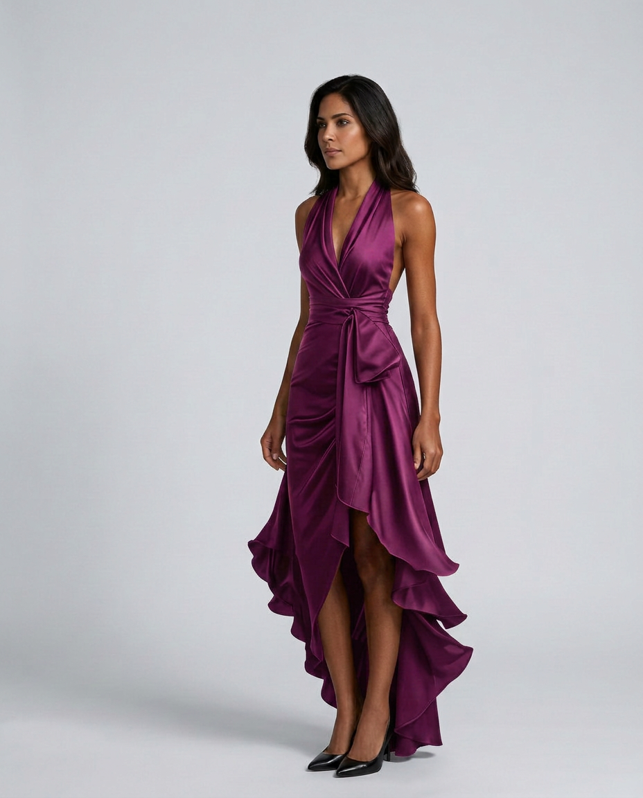 Beatrix | Halter Neck Satin-Look Maxi Dress