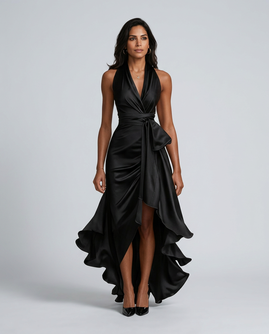 Beatrix | Halter Neck Satin-Look Maxi Dress