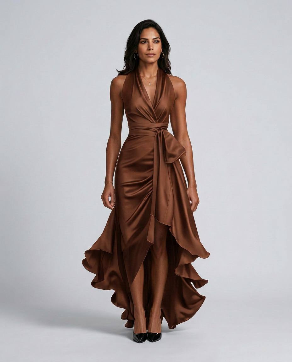 Beatrix | Halter Neck Satin-Look Maxi Dress