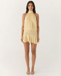 Deborah | Halter Neck Pleated Playsuit with Ruffle Overlay