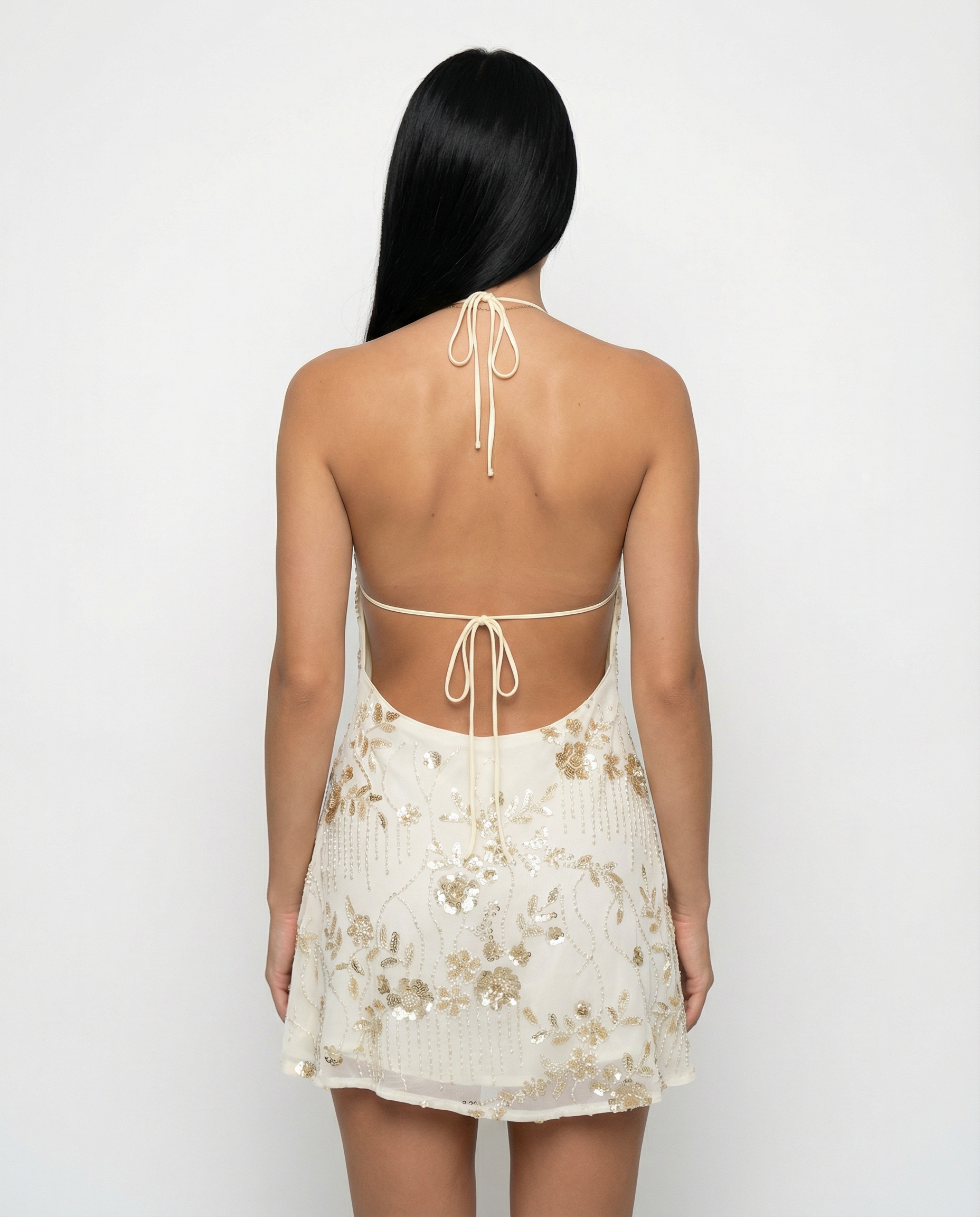 Katy | Mini Dress with Floral Beaded Design