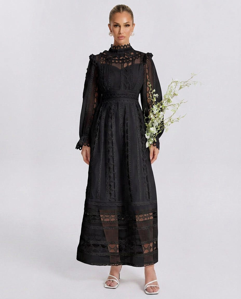 Mira | Long Sleeve Lace Midi Dress