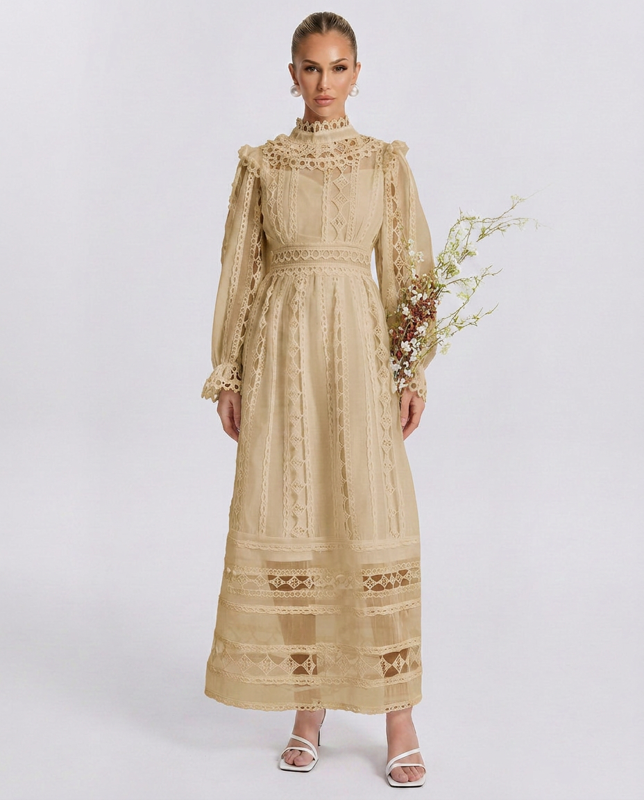 Mira | Long Sleeve Lace Midi Dress