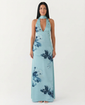 Jayne | Floral Low V-Neck Cowl Back Halter Maxi Dress