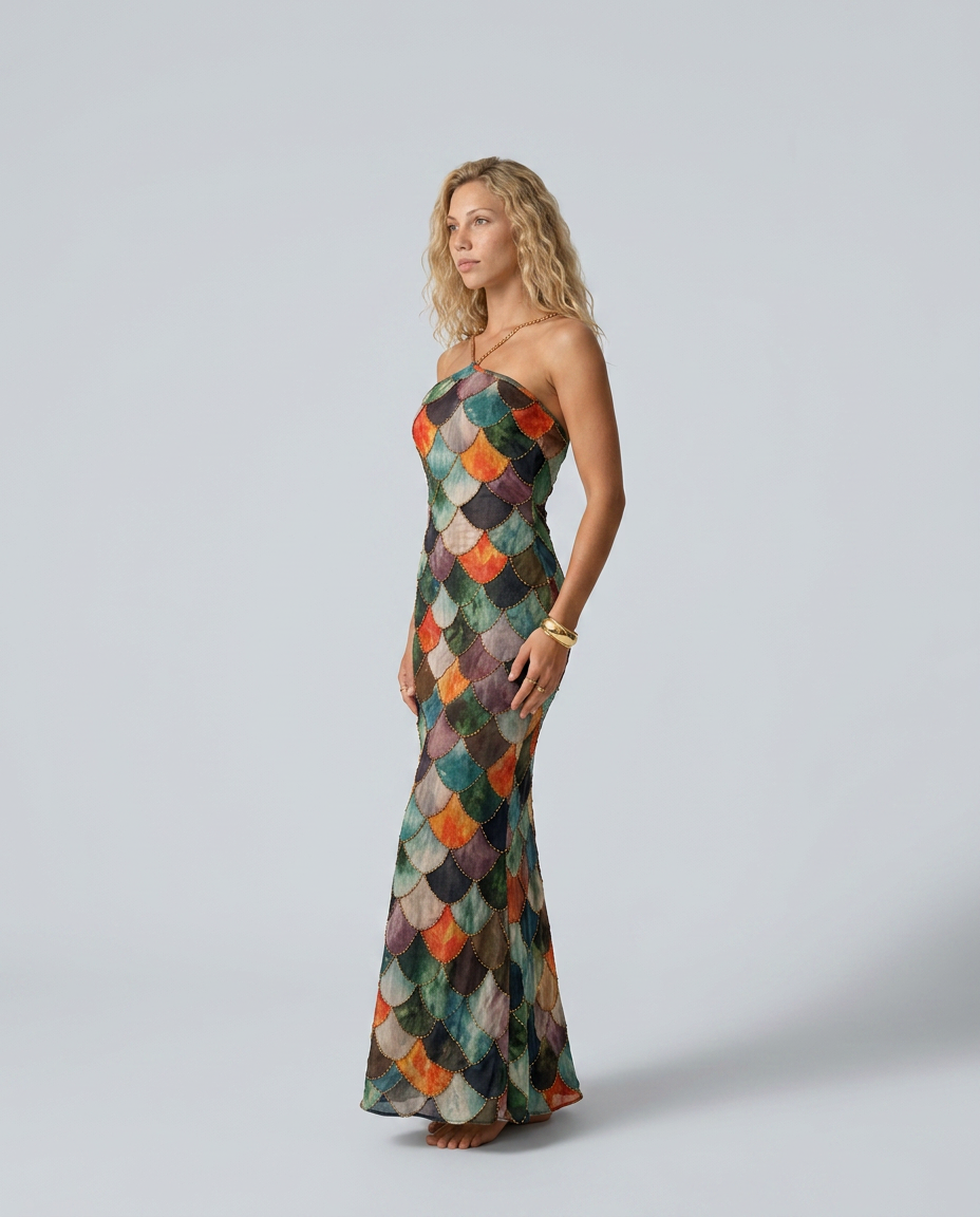 Margot | Fitted Scale Pattern Maxi Dress