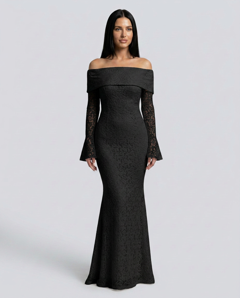 Mona | Lace Maxi Dress with Off Shoulder Neckline