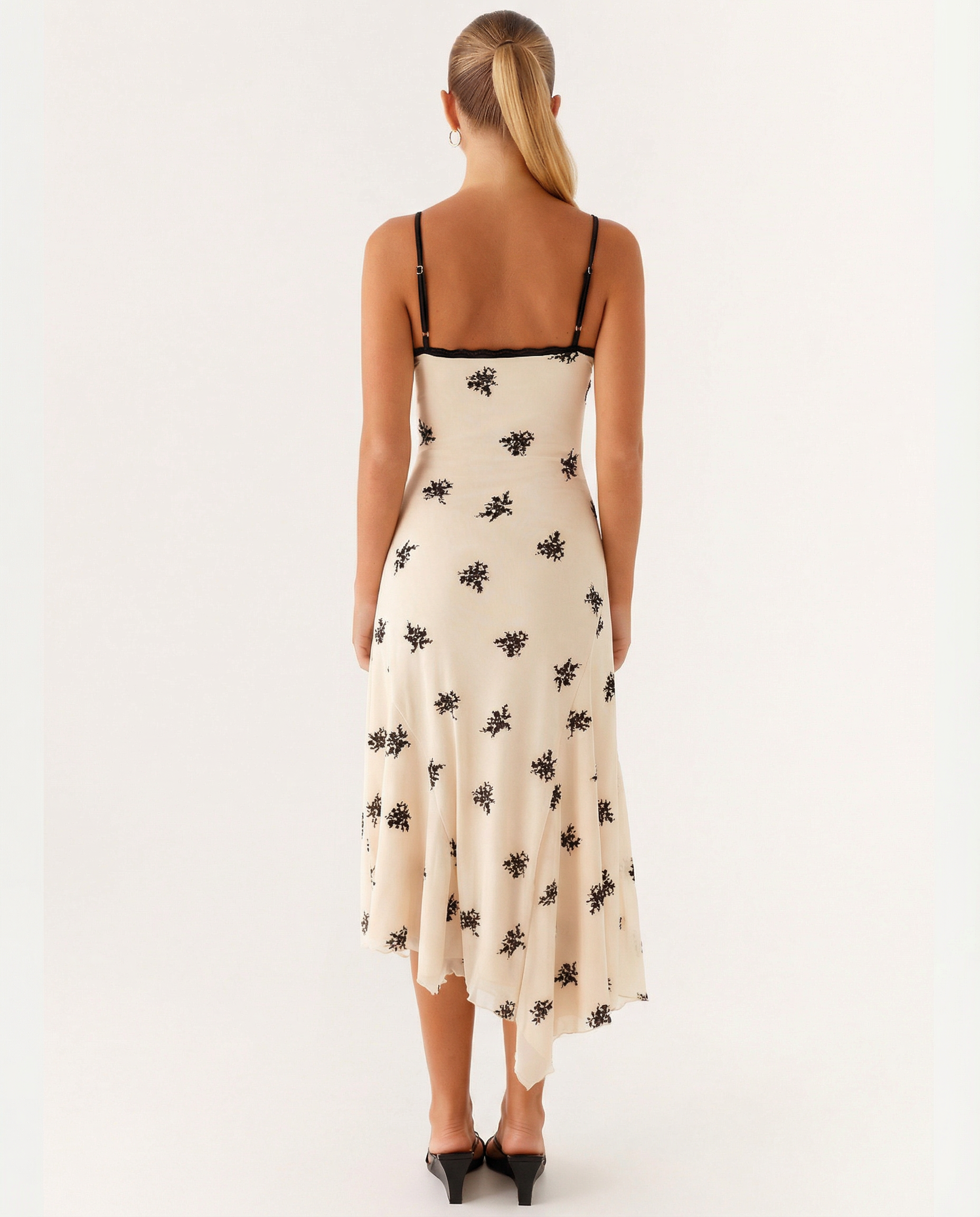 Marsha | Midi Dress with Lace Trim and Floral Embroidery