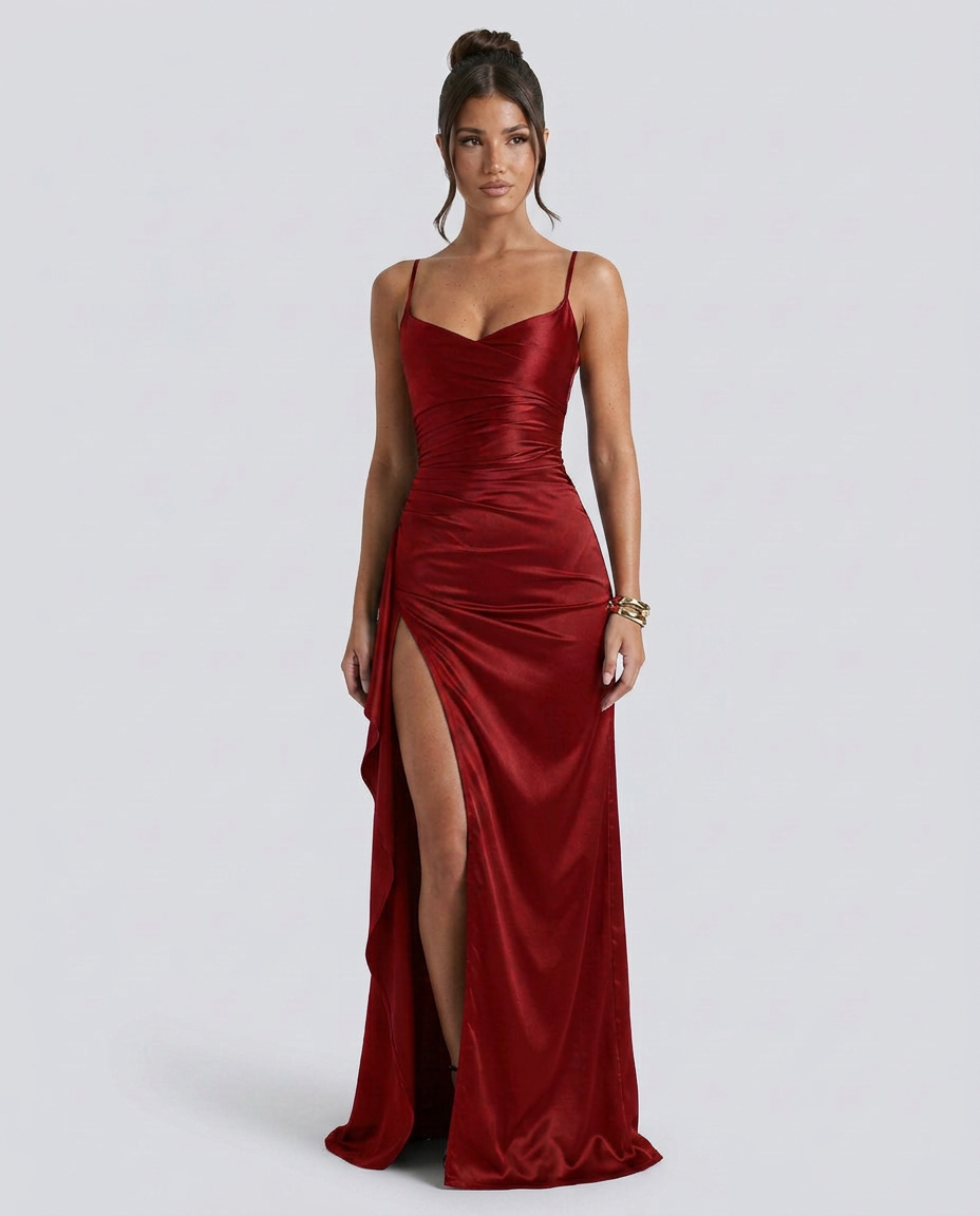 Janelle | Satin Cowl Neck Lace Up Maxi Dress