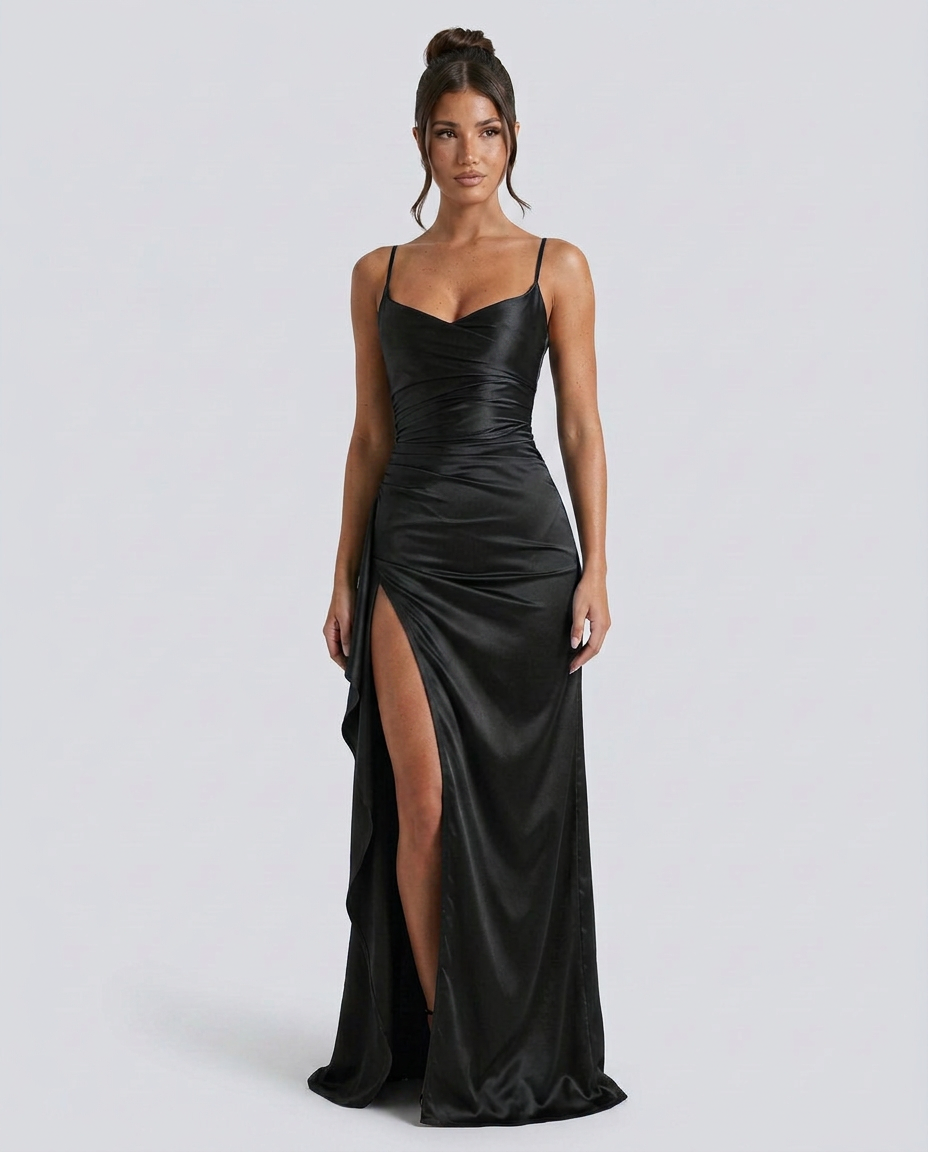 Janelle | Satin Cowl Neck Lace Up Maxi Dress
