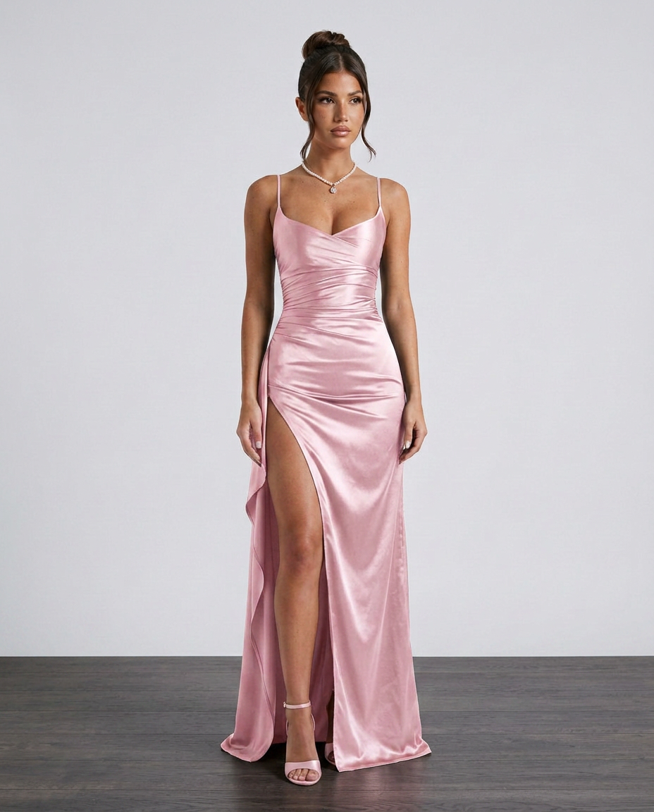 Janelle | Satin Cowl Neck Lace Up Maxi Dress
