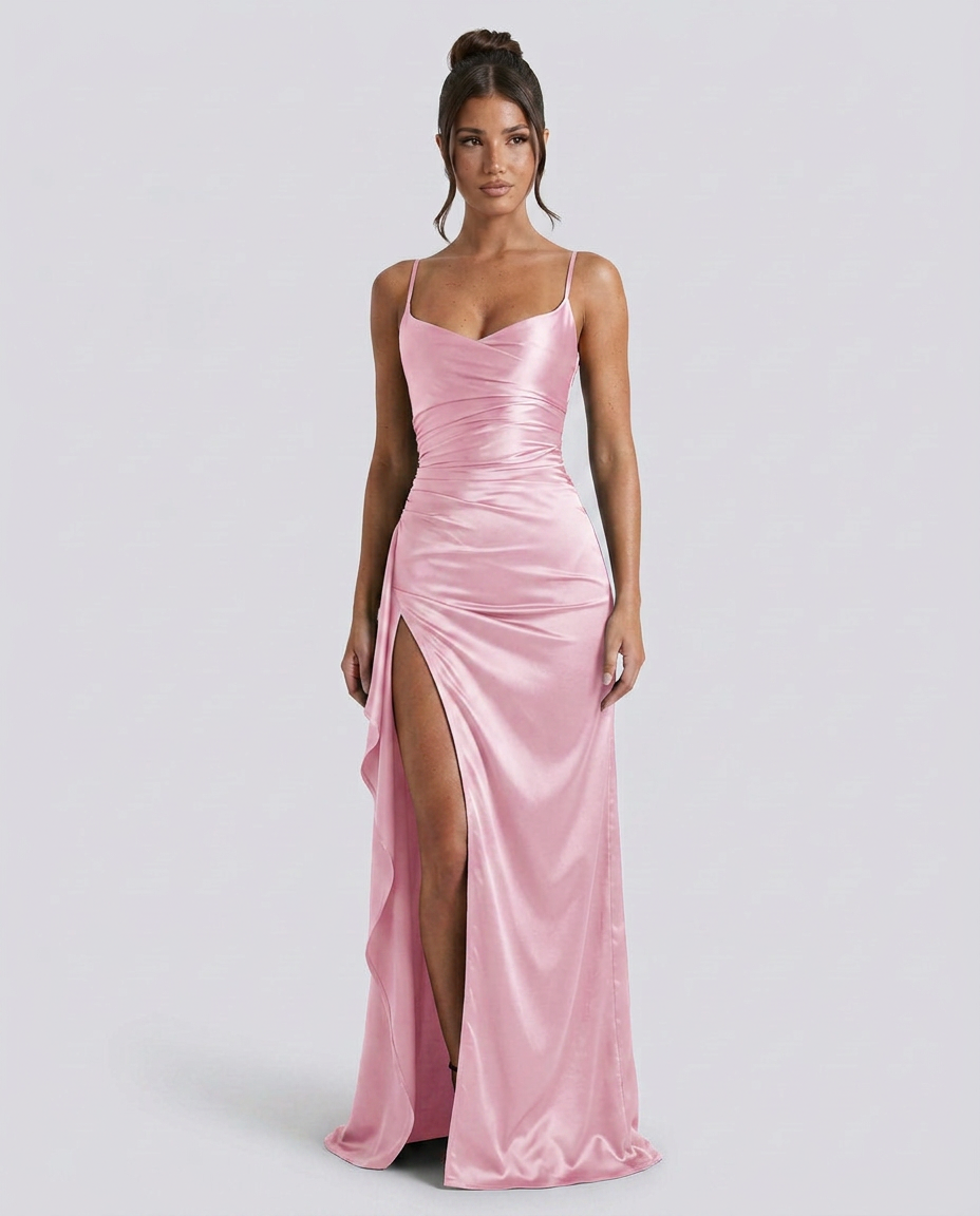 Janelle | Satin Cowl Neck Lace Up Maxi Dress