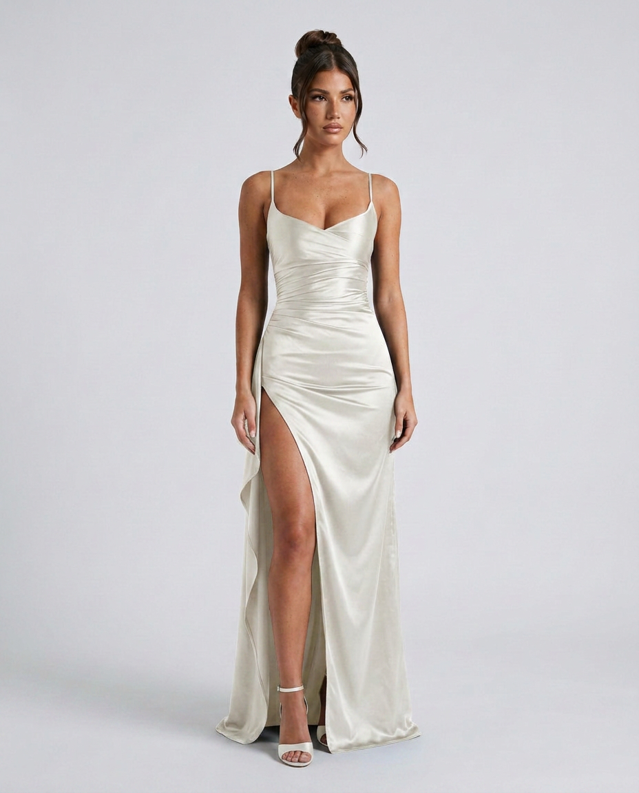 Janelle | Satin Cowl Neck Lace Up Maxi Dress