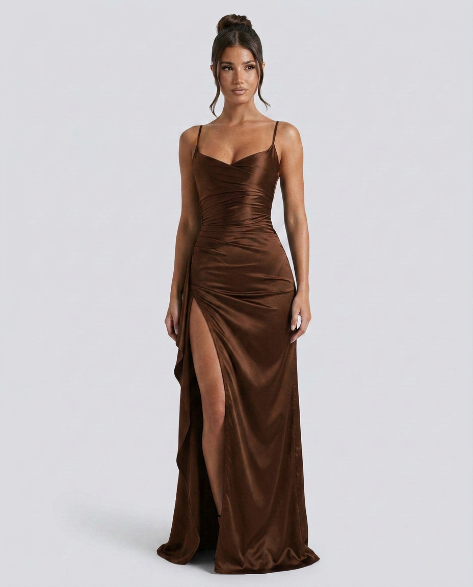 Janelle | Satin Cowl Neck Lace Up Maxi Dress