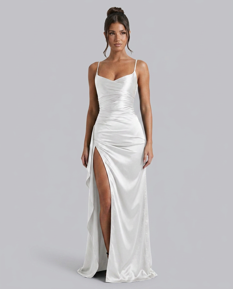 Janelle | Satin Cowl Neck Lace Up Maxi Dress