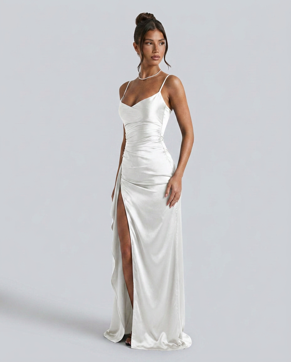 Janelle | Satin Cowl Neck Lace Up Maxi Dress