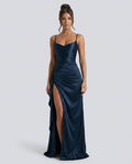 Janelle | Satin Cowl Neck Lace Up Maxi Dress