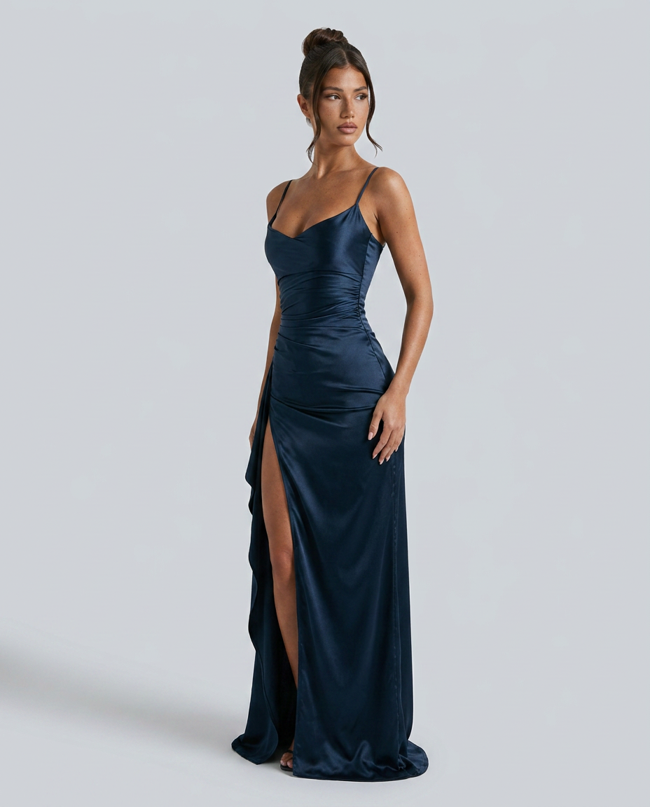 Janelle | Satin Cowl Neck Lace Up Maxi Dress