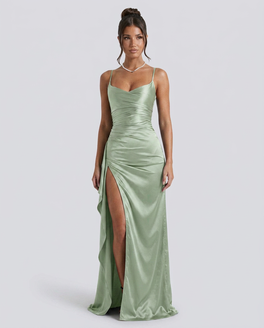 Janelle | Satin Cowl Neck Lace Up Maxi Dress