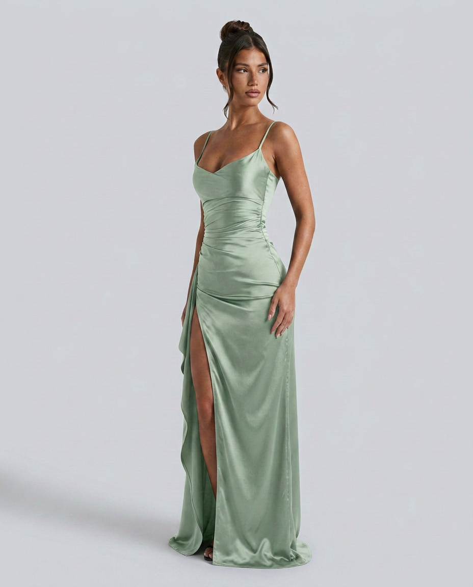 Janelle | Satin Cowl Neck Lace Up Maxi Dress