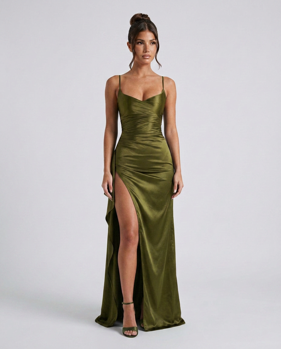 Janelle | Satin Cowl Neck Lace Up Maxi Dress