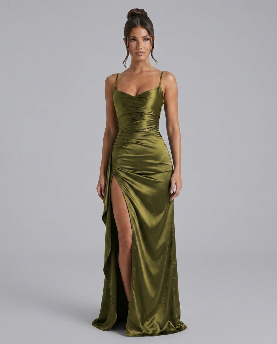 Janelle | Satin Cowl Neck Lace Up Maxi Dress