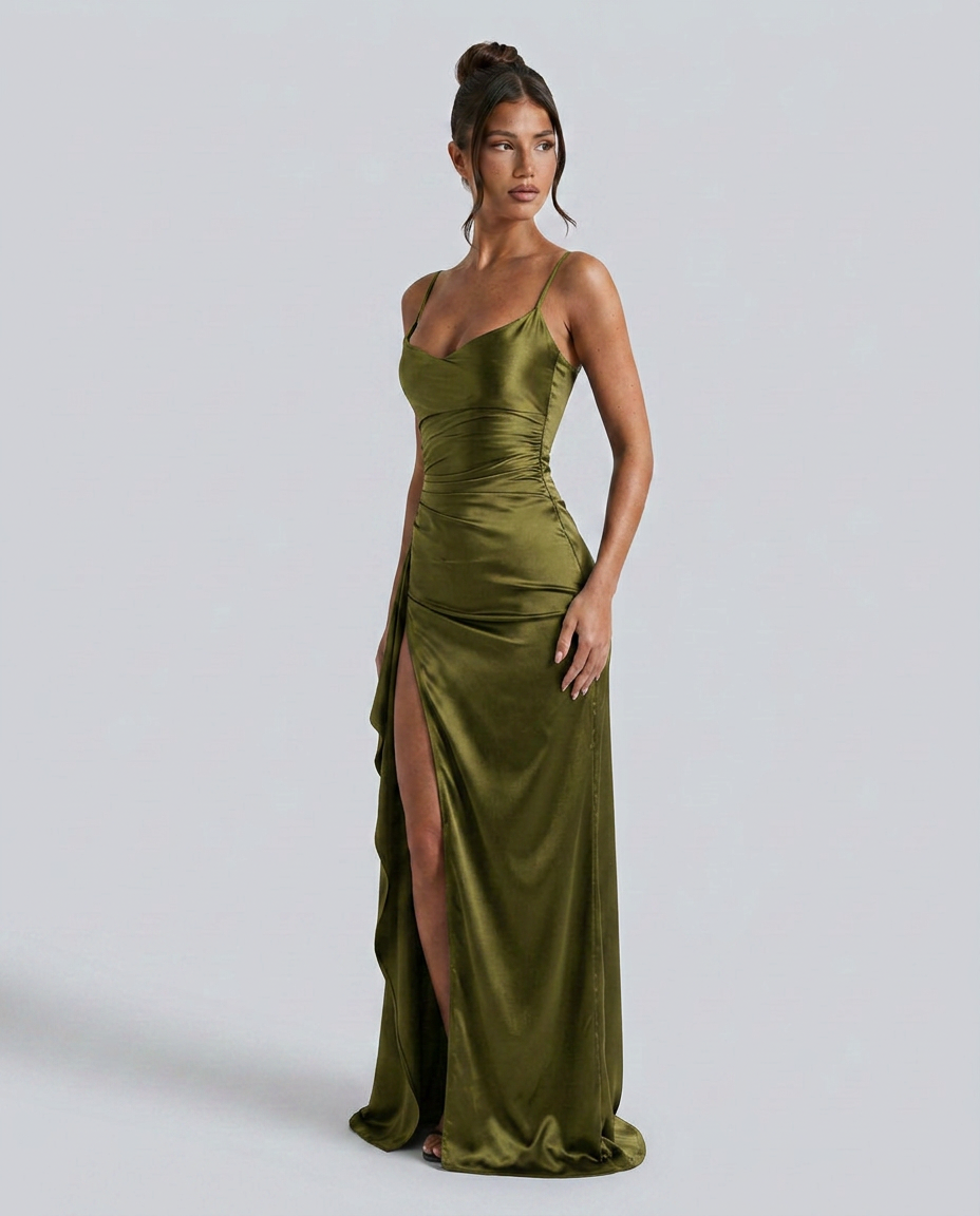 Janelle | Satin Cowl Neck Lace Up Maxi Dress