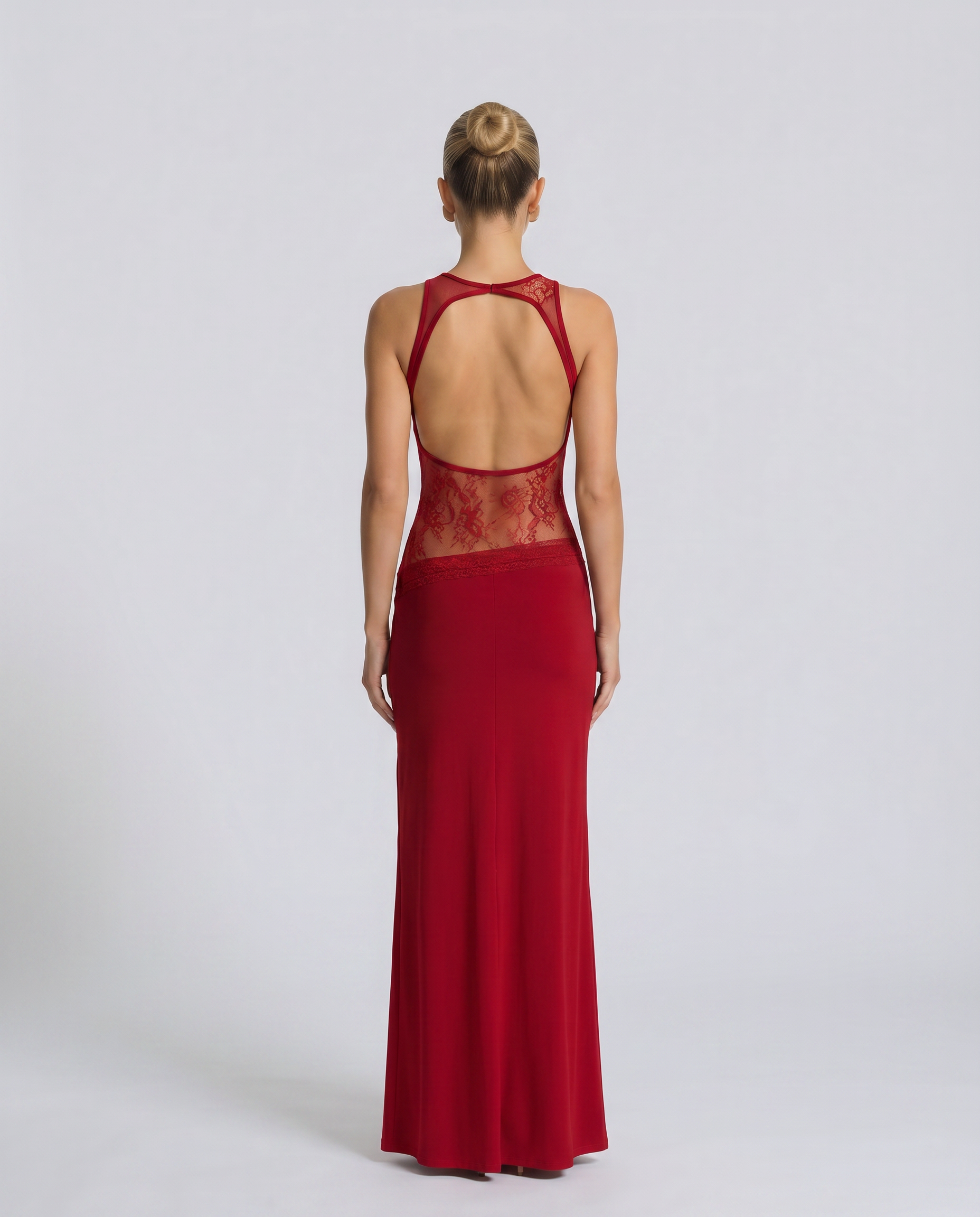 Traci | Lace Maxi Dress with Sheer Waist Panel