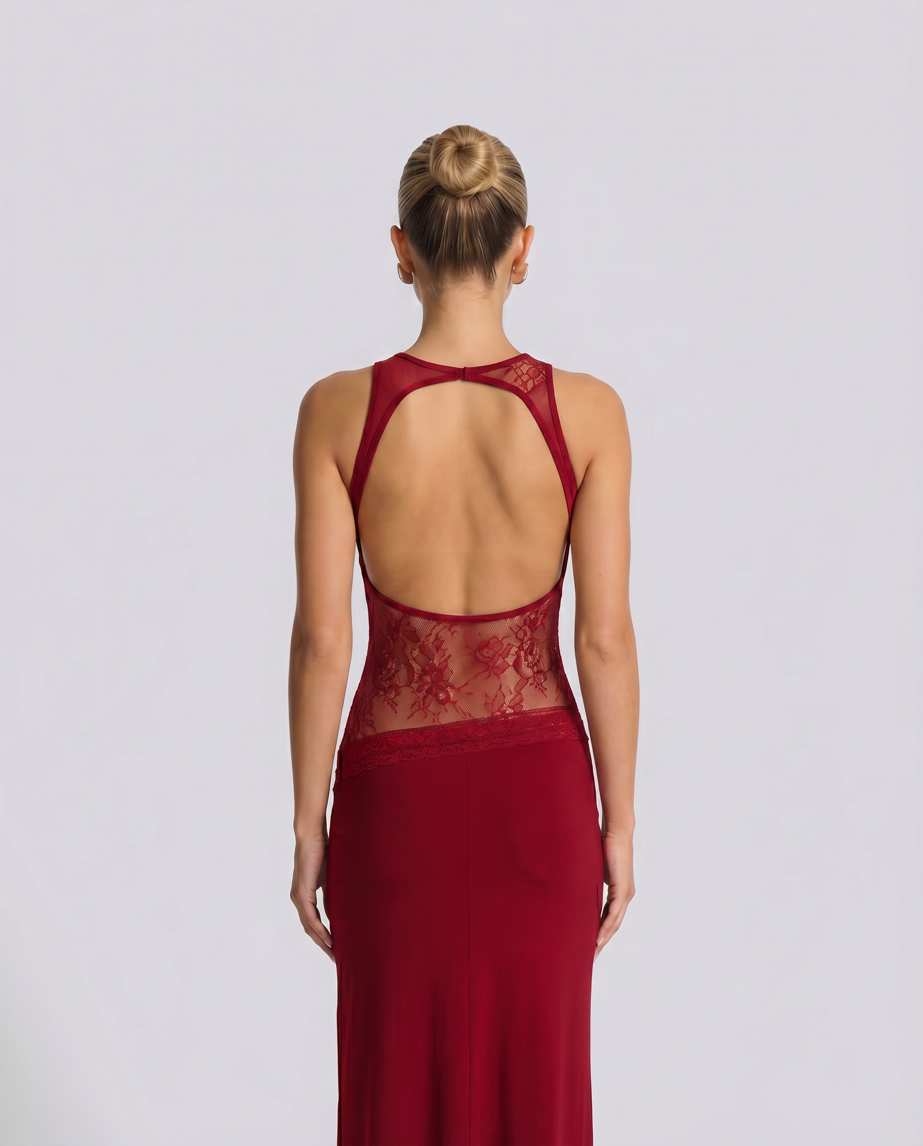 Traci | Lace Maxi Dress with Sheer Waist Panel