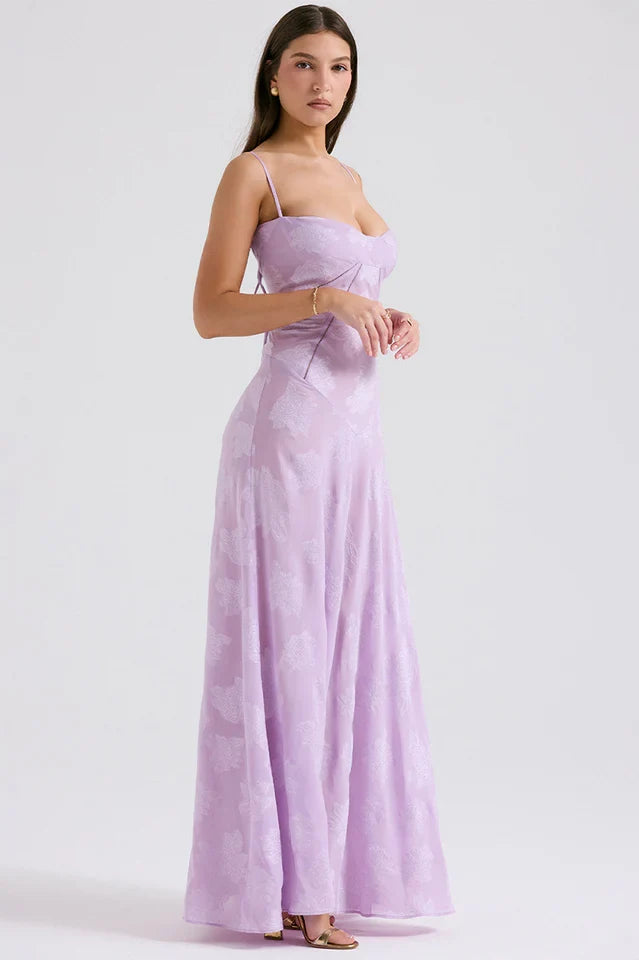 Gail | Maxi Dress with Floral Print and Lace-Up Back