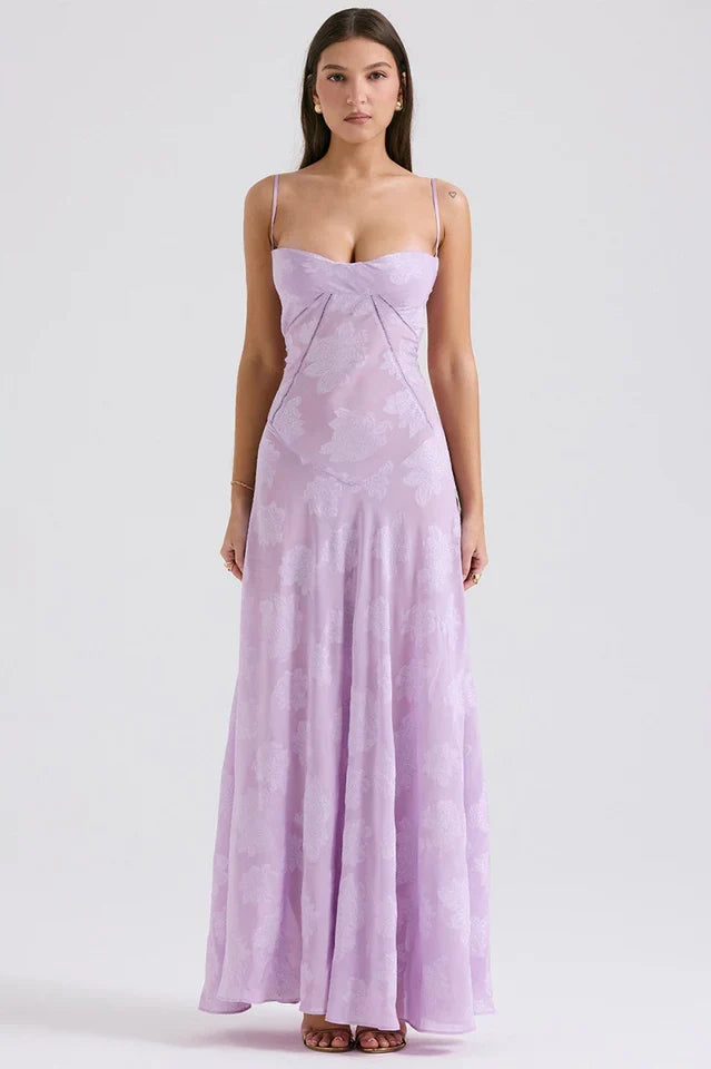 Gail | Maxi Dress with Floral Print and Lace-Up Back